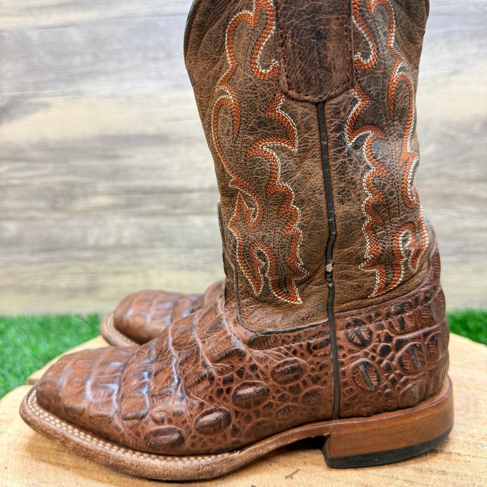 Horsepower Youth - Size 12 - Brown Gator Print Square Toe Cowboy Boots 1070 - Picture 8 of 11